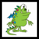 cute green dragon monster creature print