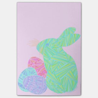 Cute Green Easter Bunny & Eggs Custom Sticky Notes