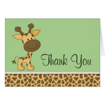 Cute Green Giraffe Thank You Greeting Card