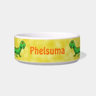 Cute Green Lizard Personalized Pet Bowl
