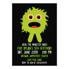 Cute Green Monster Birthday Party Invitations