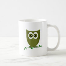 Cute Green Owl Digital Art Coffee Mugs