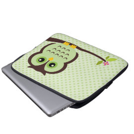Cute Green Owl Laptop Sleeve