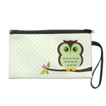 Cute Green Owl Wristlet Clutch