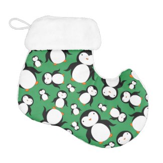 Cute green penguin pattern elf christmas stocking