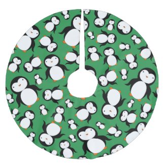 Cute green penguin pattern brushed polyester tree skirt