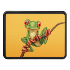 Cute Green Tree Frog on a Branch on Yellow Trailer Hitch Covers