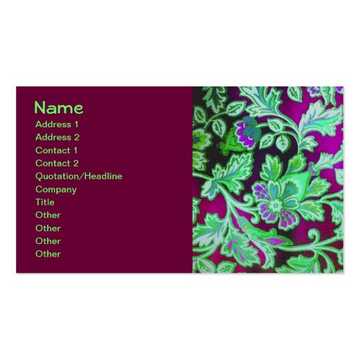 Cute Green Vintage Floral Pattern Business Card Template (front side)