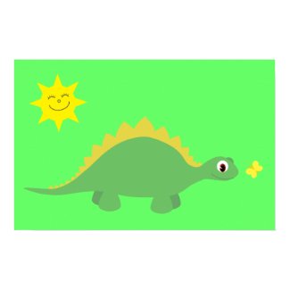 Cute Green & Yellow Dinosaur & Butterfly Poster print
