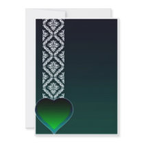 Cute Greenish heart and pure white damask Custom Invites