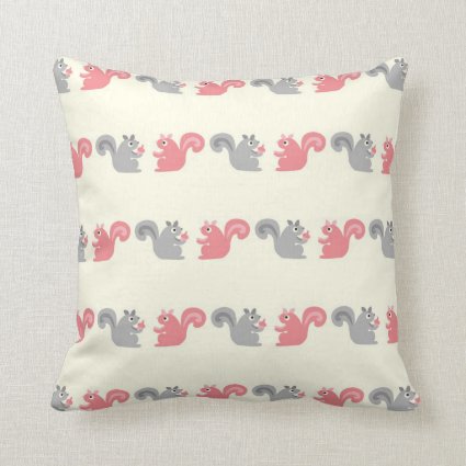 cute grey and pink woodland squirrels pattern pillows