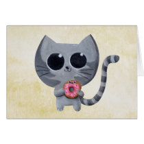Cute Grey Cat and Donut Cards