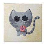 Cute Grey Cat and Donut Ceramic Tiles
