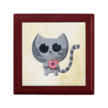 Cute Grey Cat and Donut Keepsake Box