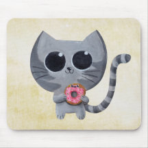 Cute Grey Cat and Donut Mouse Pad