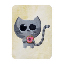 Cute Grey Cat and Donut Magnets