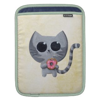 Cute Grey Cat and Donut Sleeves For iPads