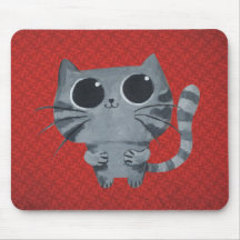 Cute Grey Cat with big black eyes Mouse Pad
