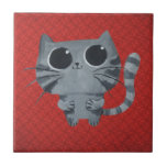 Cute Grey Cat with big black eyes Tile