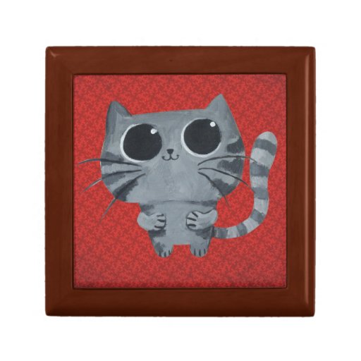 Cute Grey Cat with big black eyes Trinket Boxes