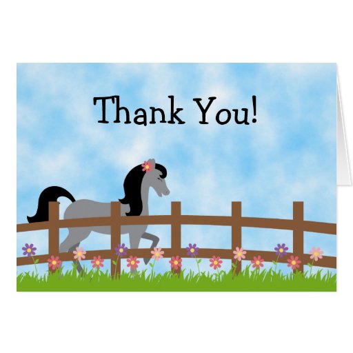 Cute Grey Horse with Flowers Thank You Cards Zazzle