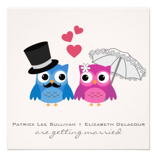 Cute Groom Owl and Bride Owl Wedding Invitation (front side)