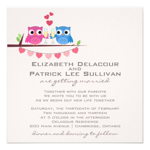 Cute Groom Owl and Bride Owl Wedding Invitation