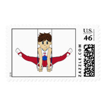 Cute Gymnast on Rings Postcard Stamps