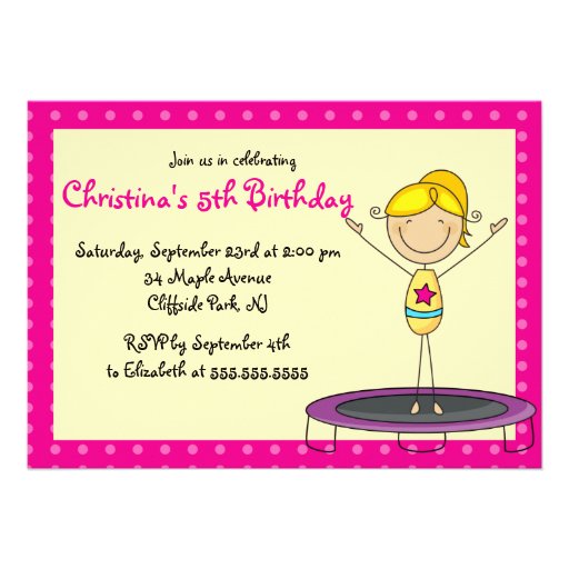 Cute Gymnastic Birthday Party Invitations