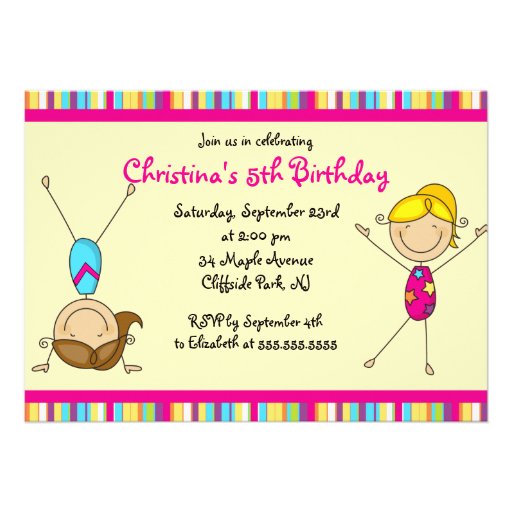 Cute Gymnastic Birthday Party Invitations