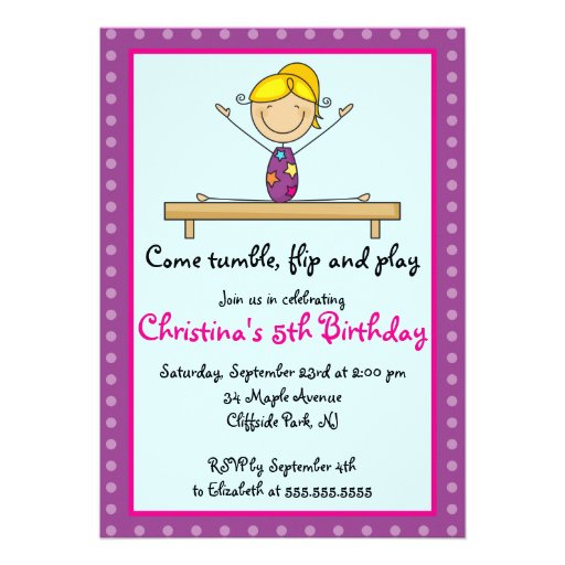 Cute Gymnastic Birthday Party Invitations