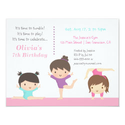 Cute Gymnastics Girls Birthday Party Invitations