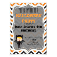 Chevron zig zag Adorable Cute Halloween Birthday Party Invite