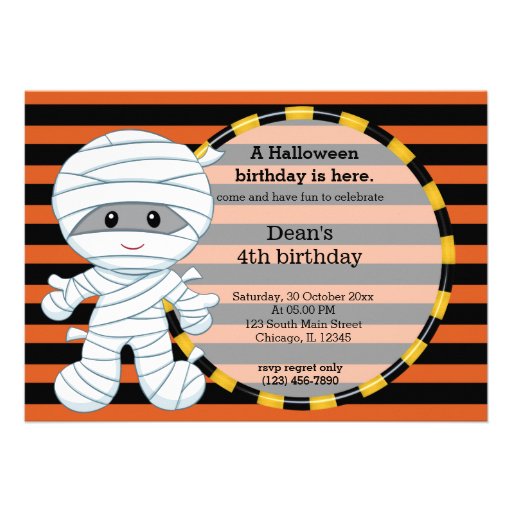 Cute halloween birthday personalized invites (front side)