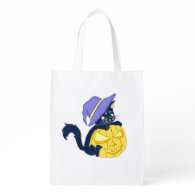 Cute Halloween Black Cat and Pumpkin Grocery Bag