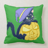 Cute Halloween Black Cat and Pumpkin Pillows