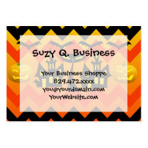 Cute Halloween Black Cat Haunted House Chevron Business Card