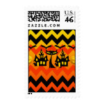 Cute Halloween Black Cat Haunted House Chevron Postage Stamp