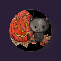 Cute Halloween Cat Pin by Molly Harrison buttons