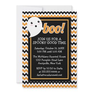 Cute Halloween Chevron & Ghost Party Invitation invitation