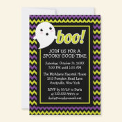 Cute Halloween Chevron & Ghost Party Invitation