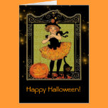 Cute Halloween Girl with Custom Text cards