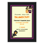Cute Halloween haunted house and little witch Personalized Invitations