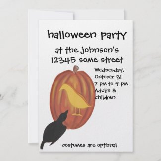 Cute Halloween Jack O&#39;Lantern and Crow Custom Invitations