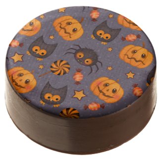 Cute Halloween Pattern Purple Background Chocolate Dipped Oreo