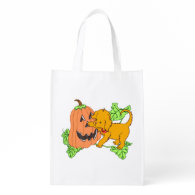 Cute Halloween Pumpkin and Puppy Reusable Grocery Bags