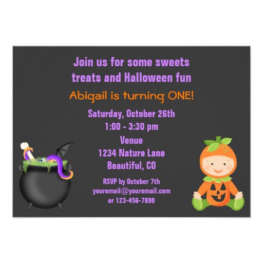 Cute Halloween Pumpkin Baby 1st Birthday Invite