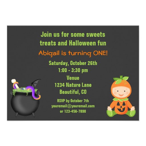 Cute Halloween Pumpkin Baby 1st Birthday Invite