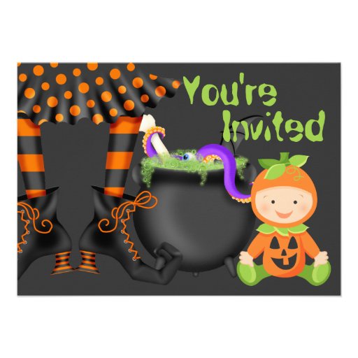 Cute Halloween Pumpkin Baby 1st Birthday Invite (front side)