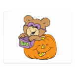 cute halloween teddy bear in pumpkin boo postcards